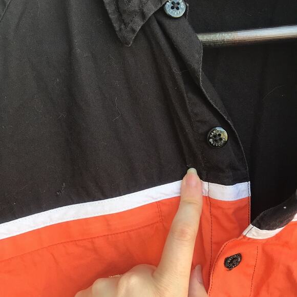 Harley Davidson Racing Black and Orange Short Sleeve Button Down Shirt - Picture 8 of 10